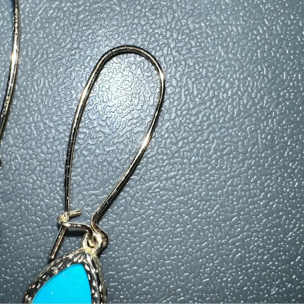 Kendra Scott Aqua Dee Gold Tone and Blue Teardrop Earrings - Picture 3 of 7